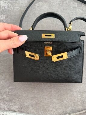 Black Mini Kelly Bag with Gold Hardware